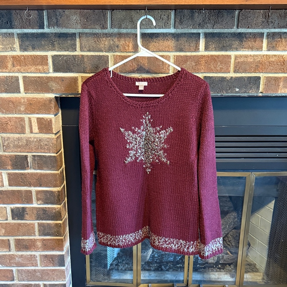 J. Jill Burgundy Sweater with Silver Snowflake
